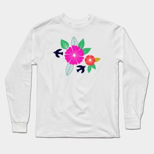 Scandinavian flowers and birds Long Sleeve T-Shirt
